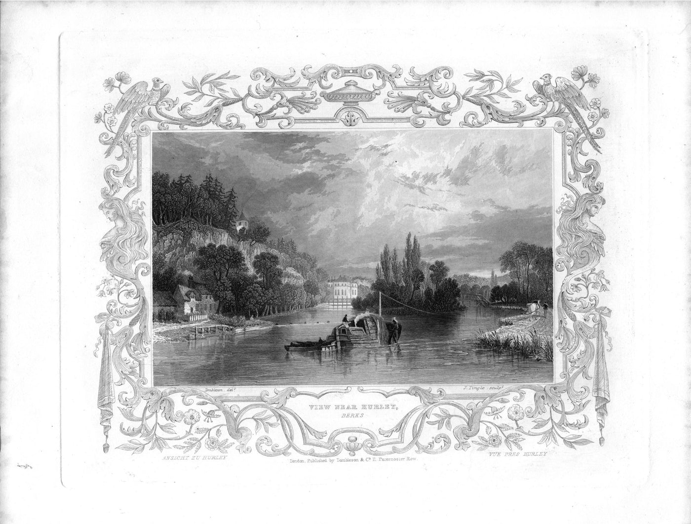 Hurley on the River Thames in Berkshire antique print 1840