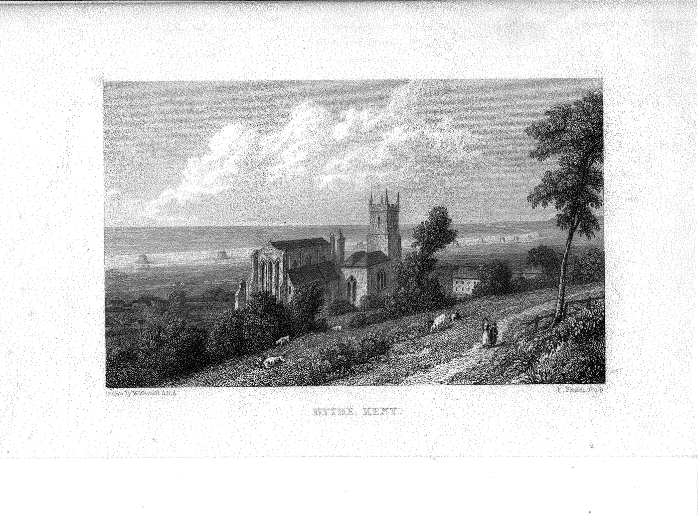 Hythe Kent Church of St Leonards antique print 1830