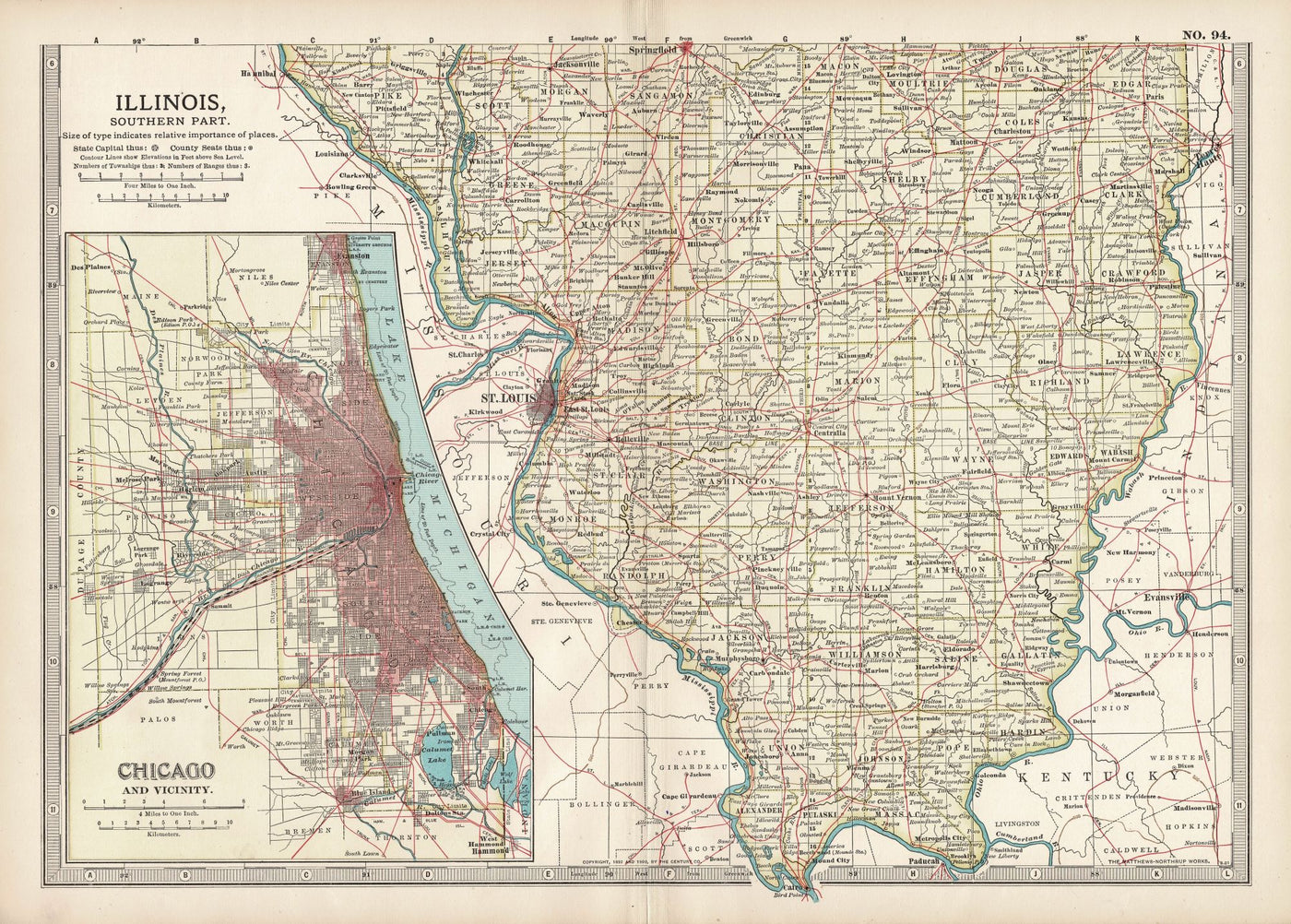 Illinois Southern Part antique map Encyclopaedia Britannica 1903