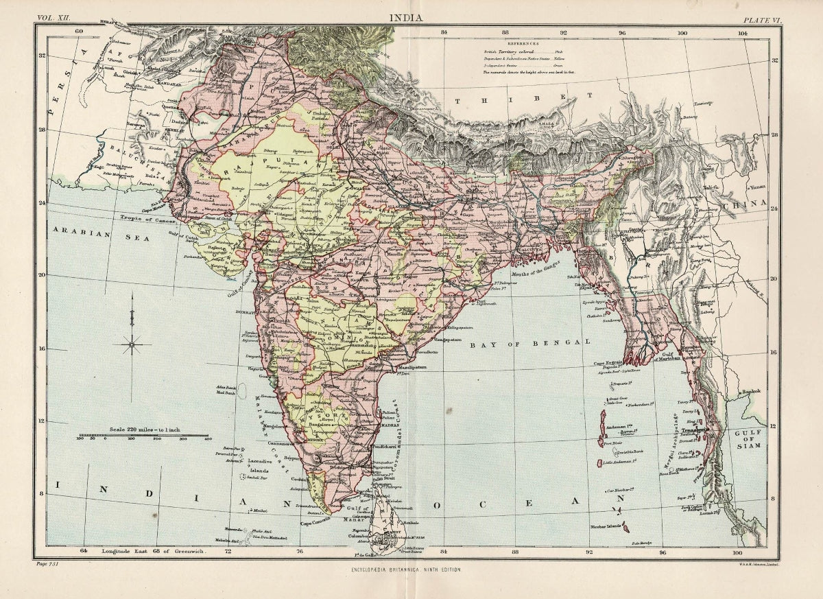 India Encyclopaedia Britannica antique map 1889