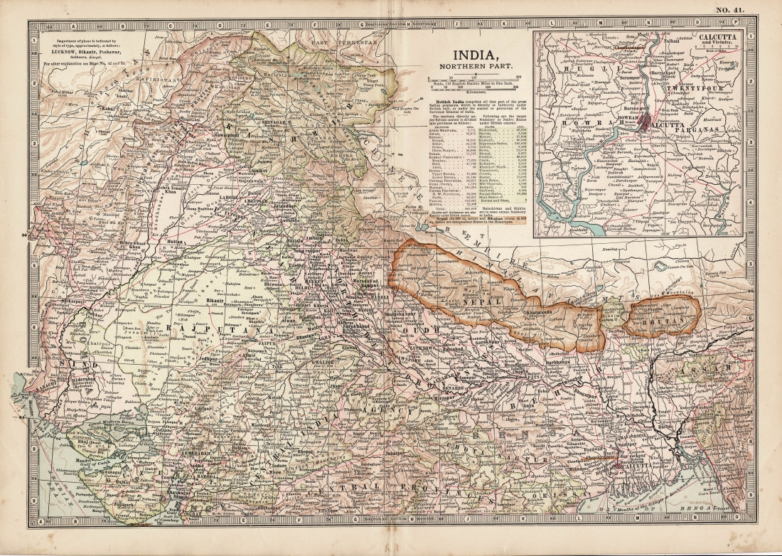 India Northern Part antique map from Encyclopaedia Britannica 1903