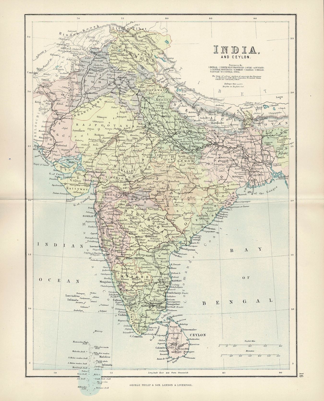 India original antique map 1886