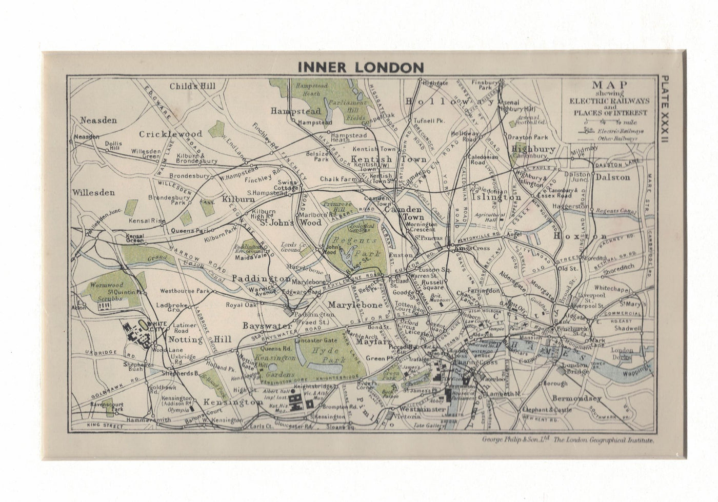 Inner London antique map published 1933