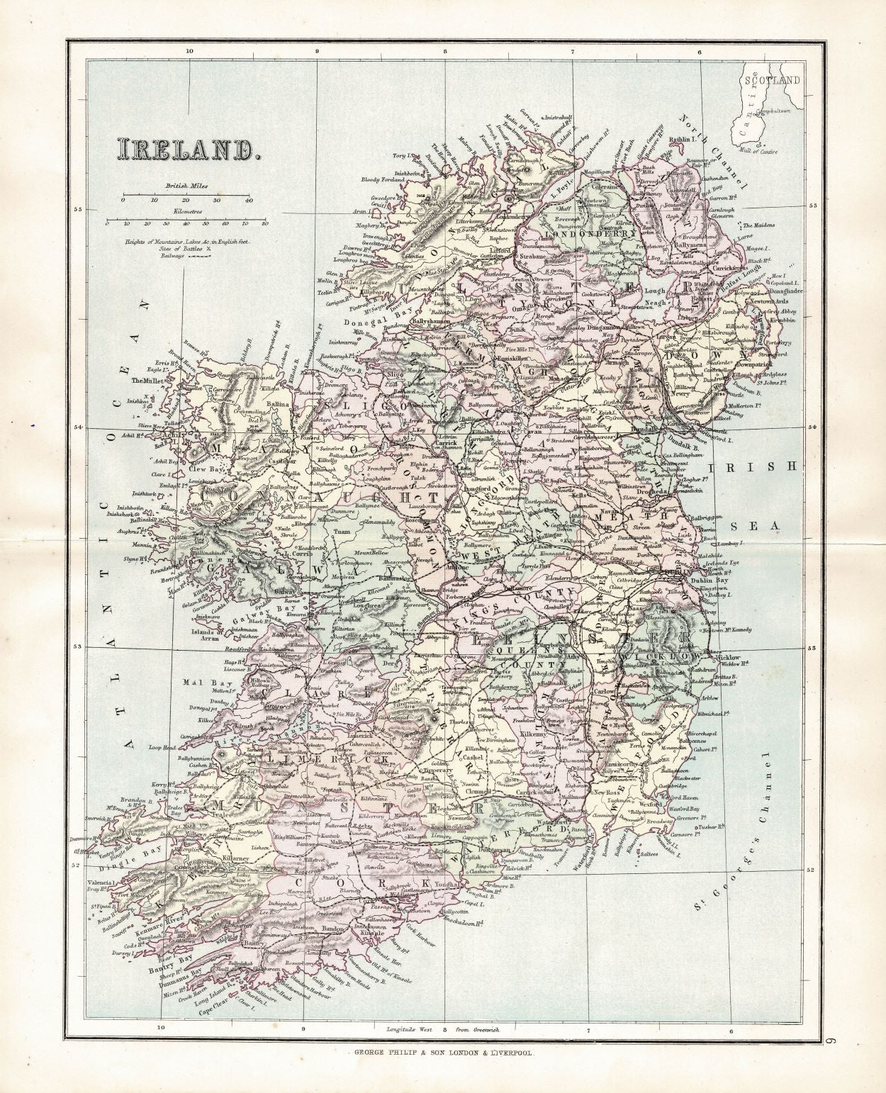 Ireland antique map, 1891