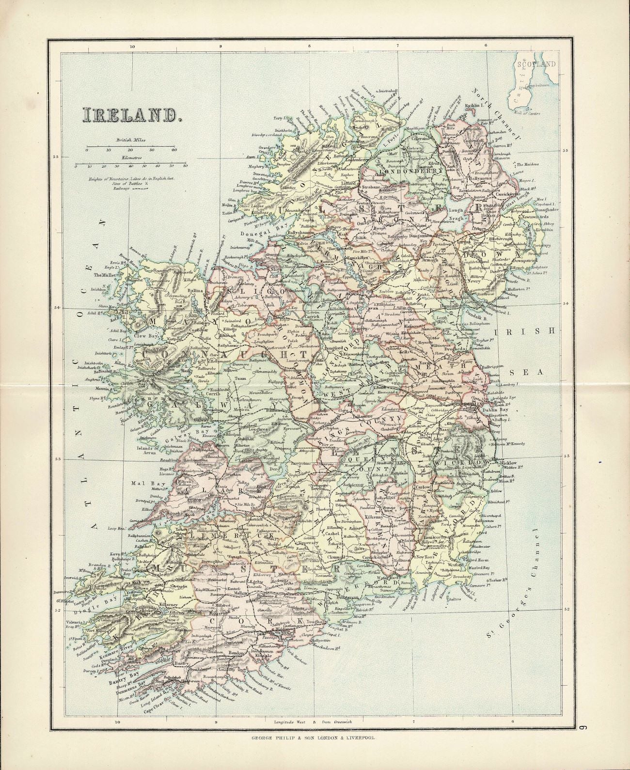 Ireland, Antique Map, 1886