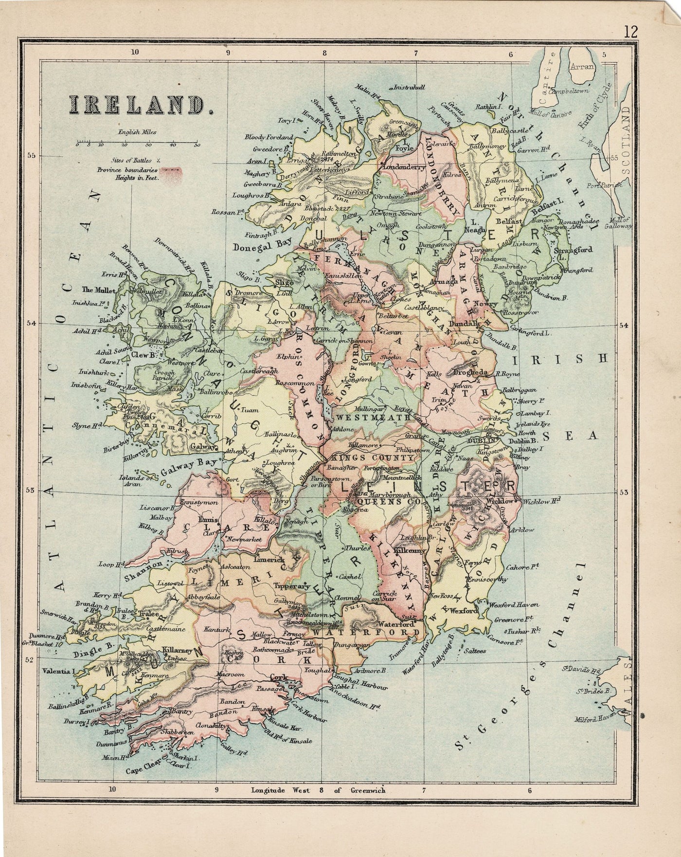 Ireland antique map 1882