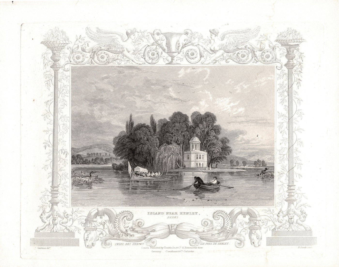 Temple Island on the River Thames near Henley, Berkshire antique print 1840