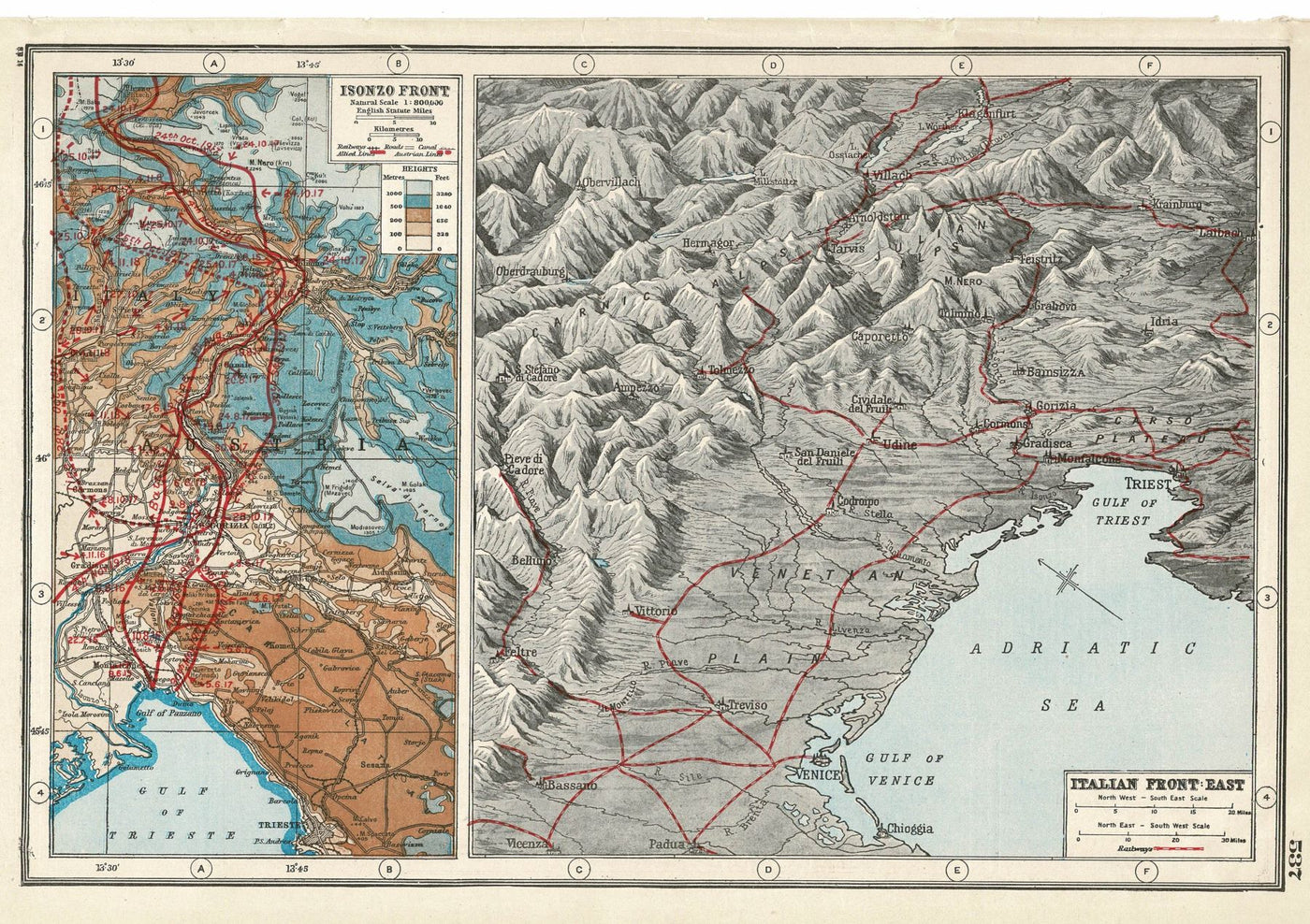 Isonzo Front, Italy, An Atlas of the Great War, antique map published 1920