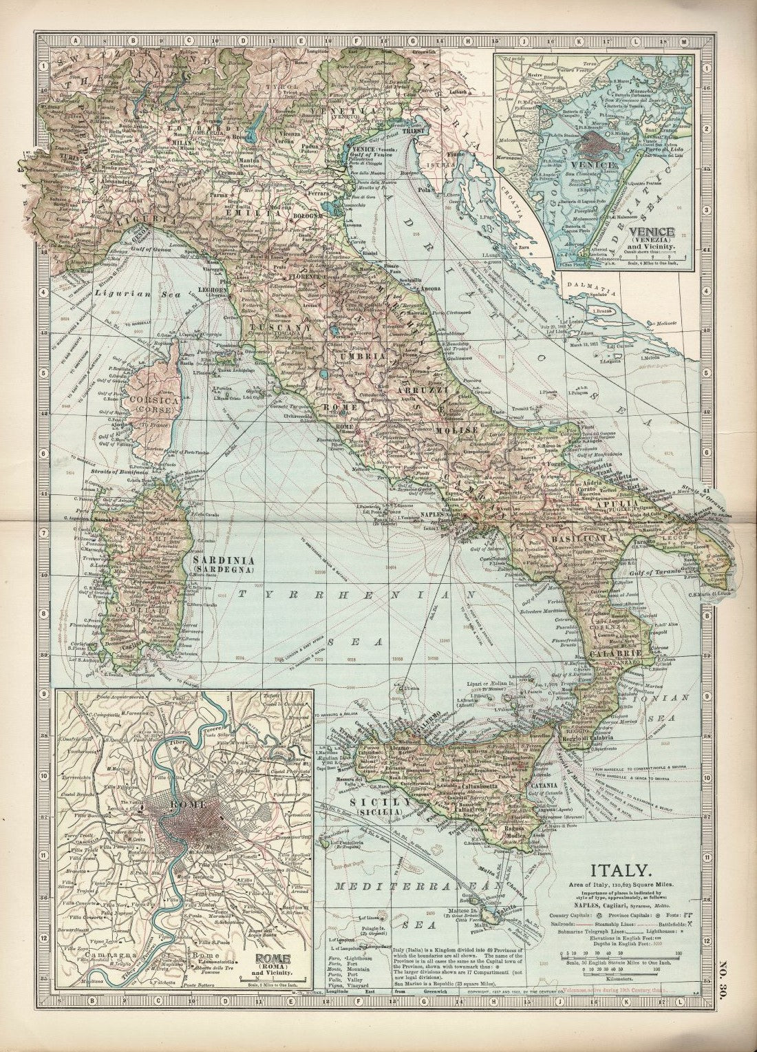 Italy antique map with Rome & Venice from  Encyclopedia Britannica 1903