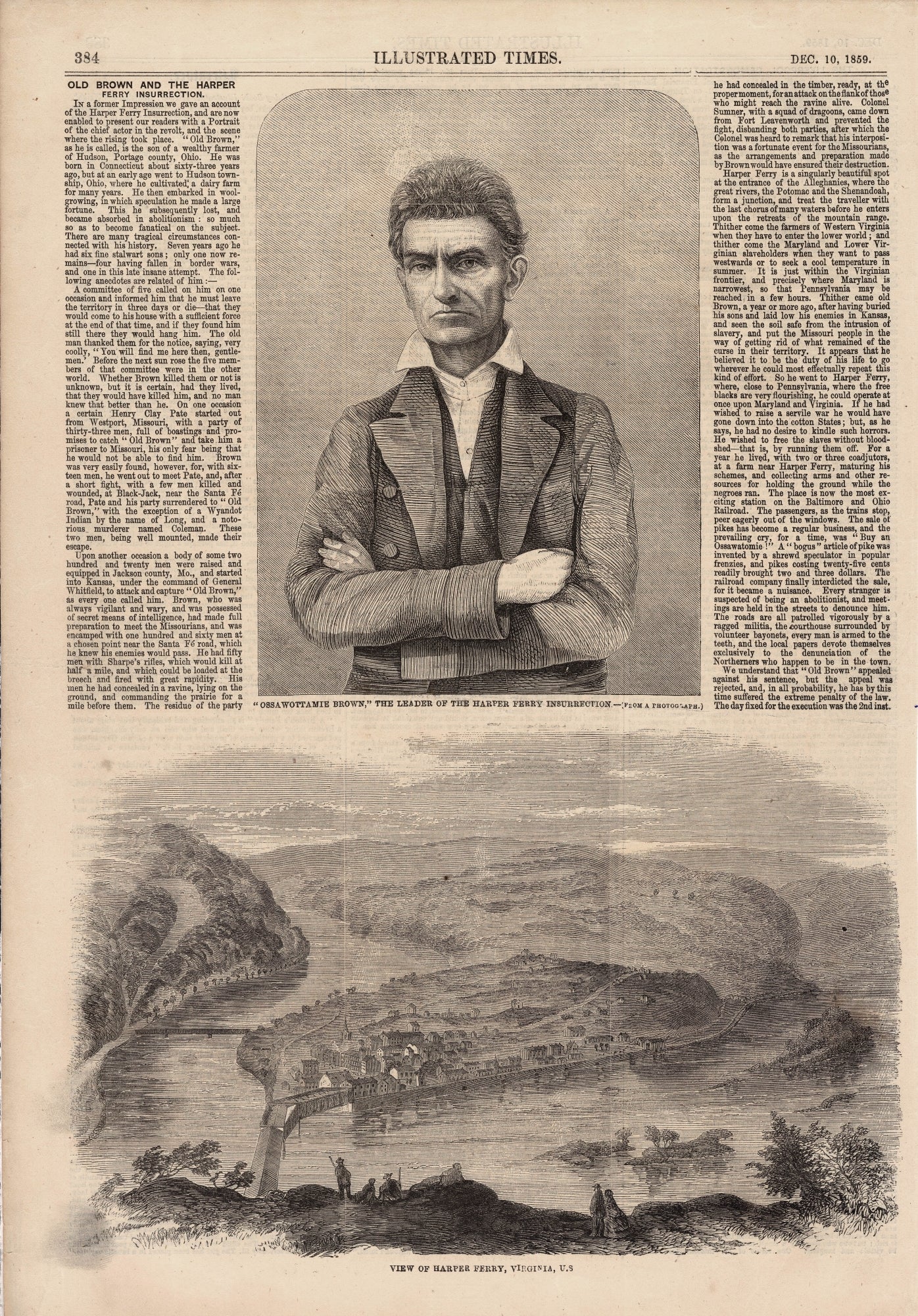 John Brown Harper Ferry report in 'Illustrated Times' newspaper 1859