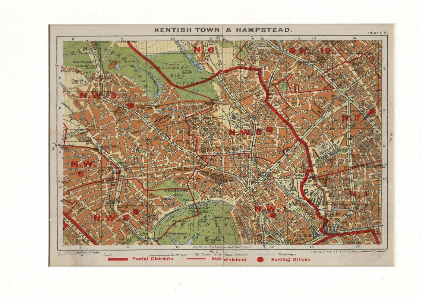 Kentish Town and Hampstead, Antique Map, 1924