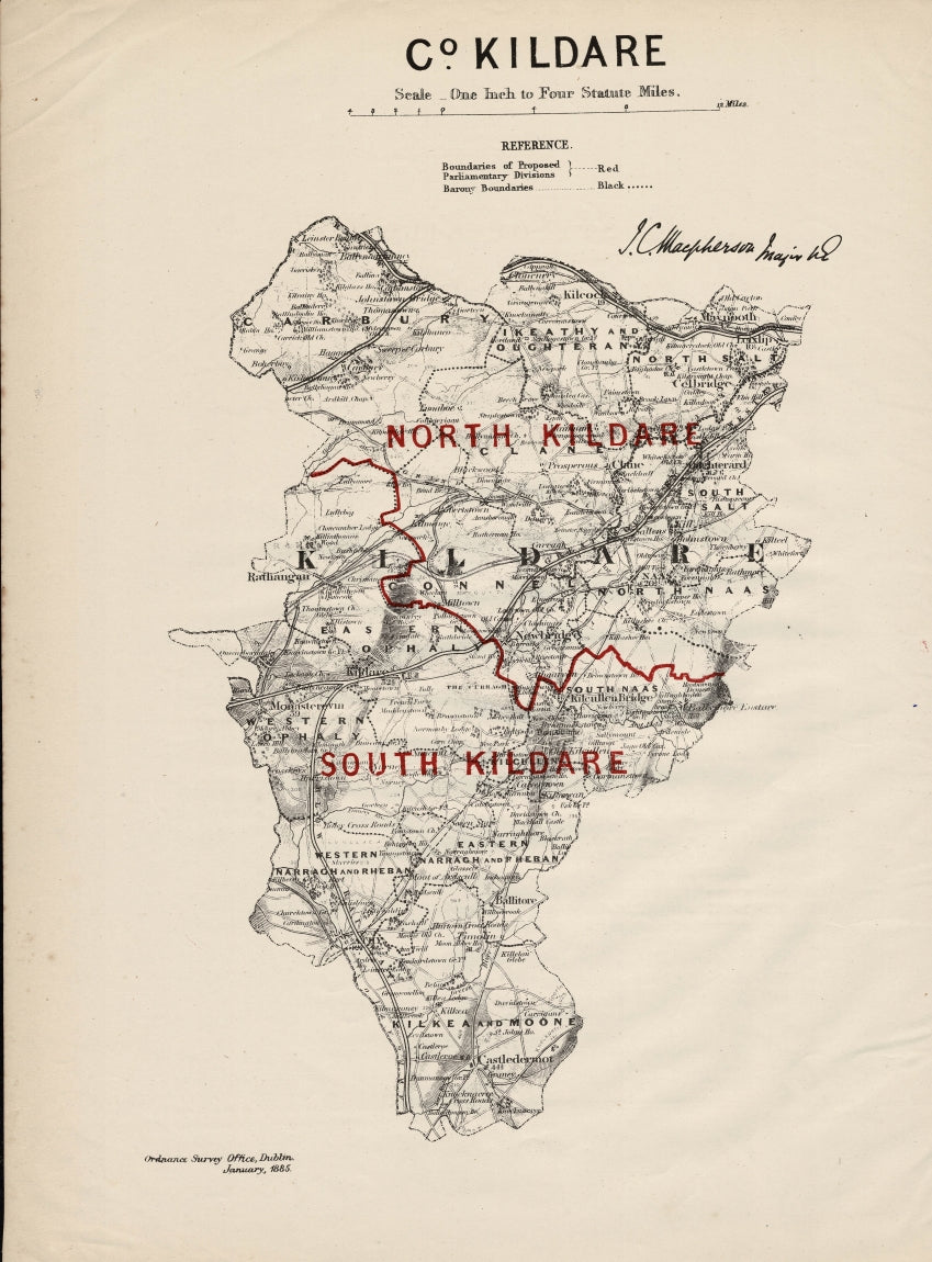 Kildare Ireland Ordnance Survey antique map 1885