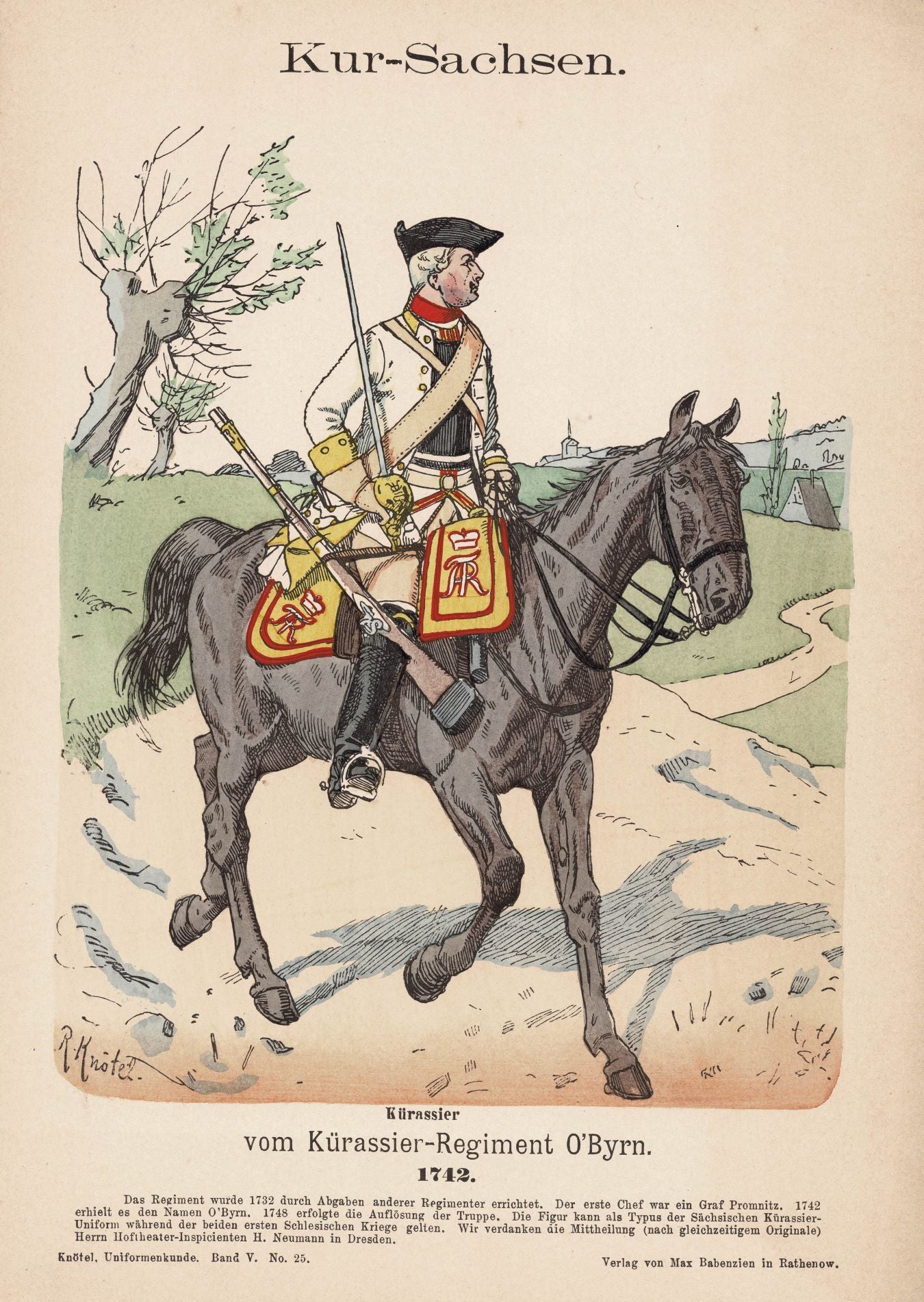 Saxon Cavalry Uniforms of 1742 antique print dated 1894