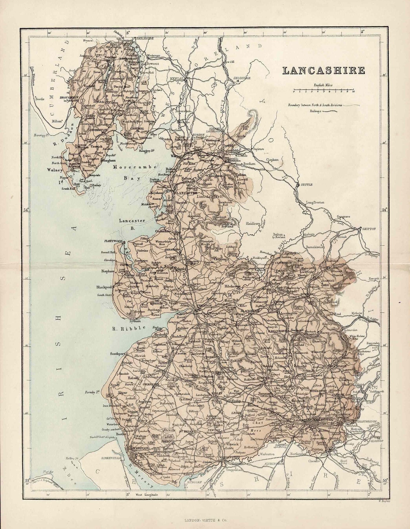 Lancashire antique map published 1868