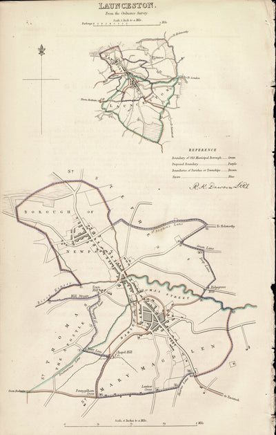 Launceston Ordnance Survey antique map 1837