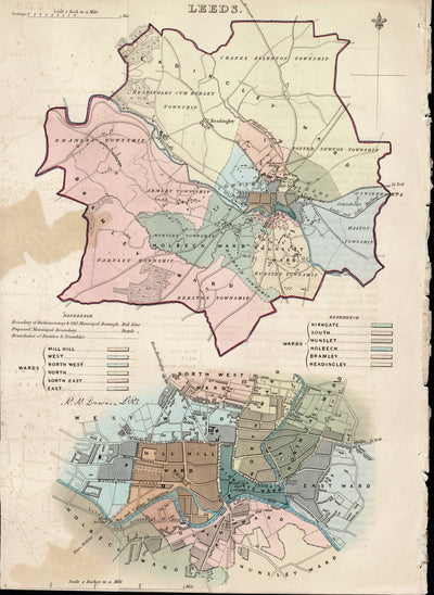 Leeds Ordnance Survey antique map 1837