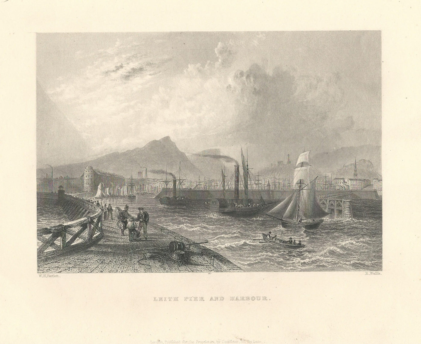 Leith Pier and Harbour Scotland antique print 1844