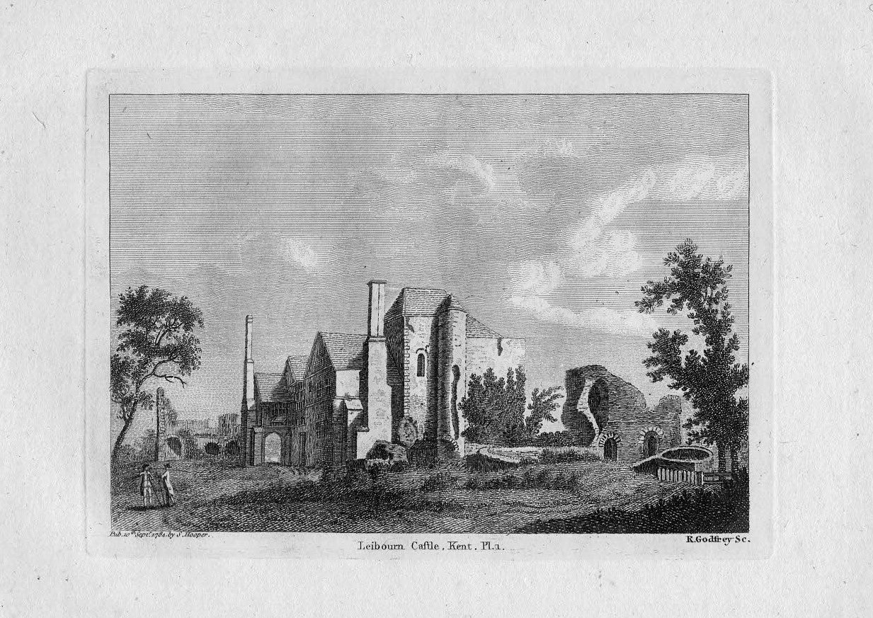 Leybourne Castle Kent antique print 1784