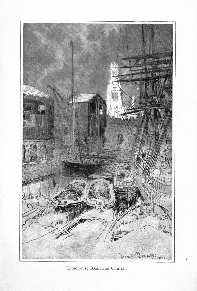 Limehouse Basin and Church antique print 1902