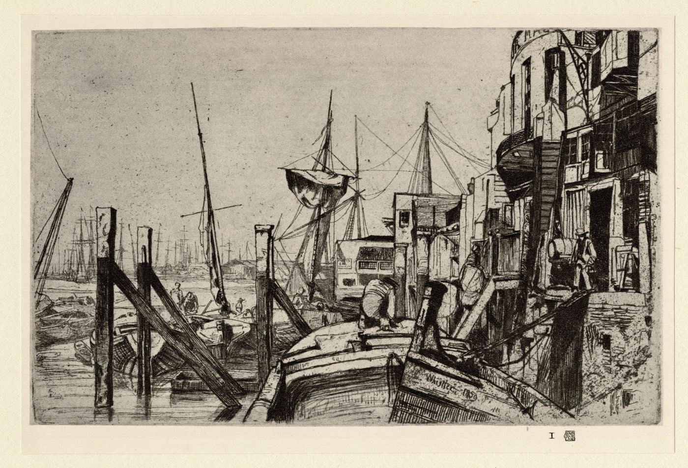 Limehouse Waterfront by Whistler. Photogravure published in 'The Studio' 1930