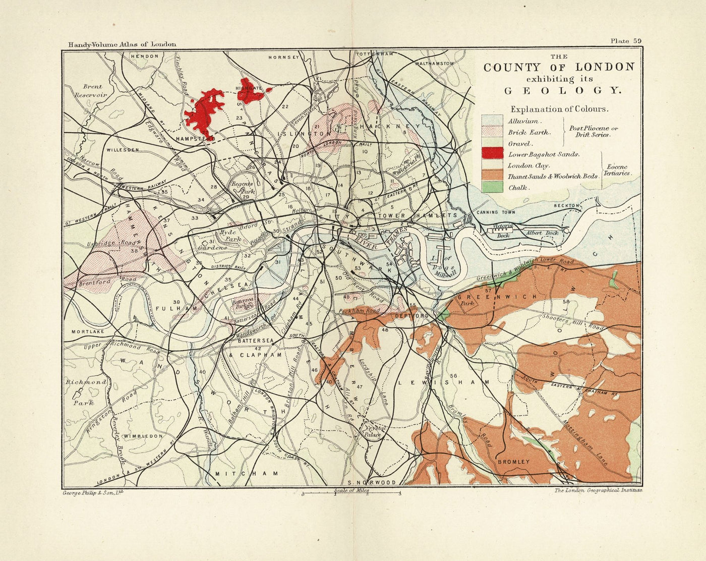 Geology of the County of London antique map 1907