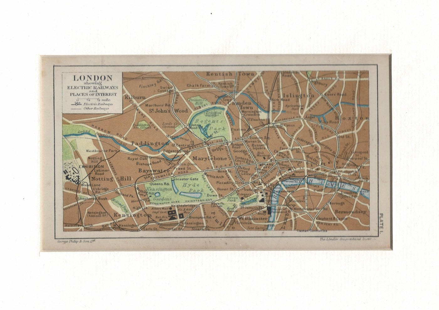London Railways antique map published 1915