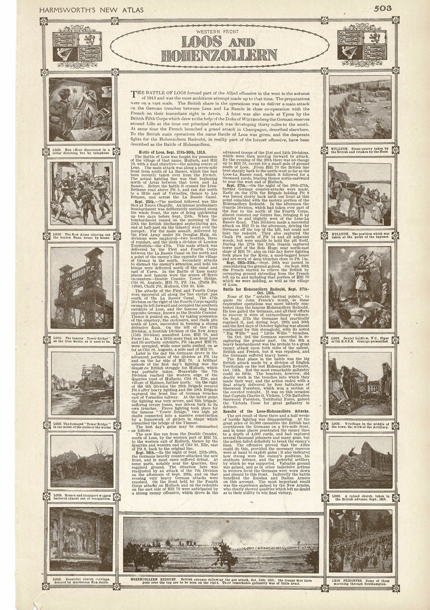 Western Front, Loos, An Atlas of the Great War, published 1920.