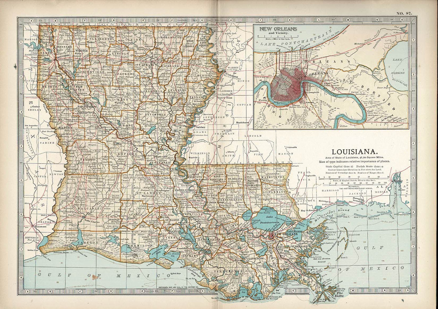Louisiana antique map from Encyclopaedia Britannica 1903