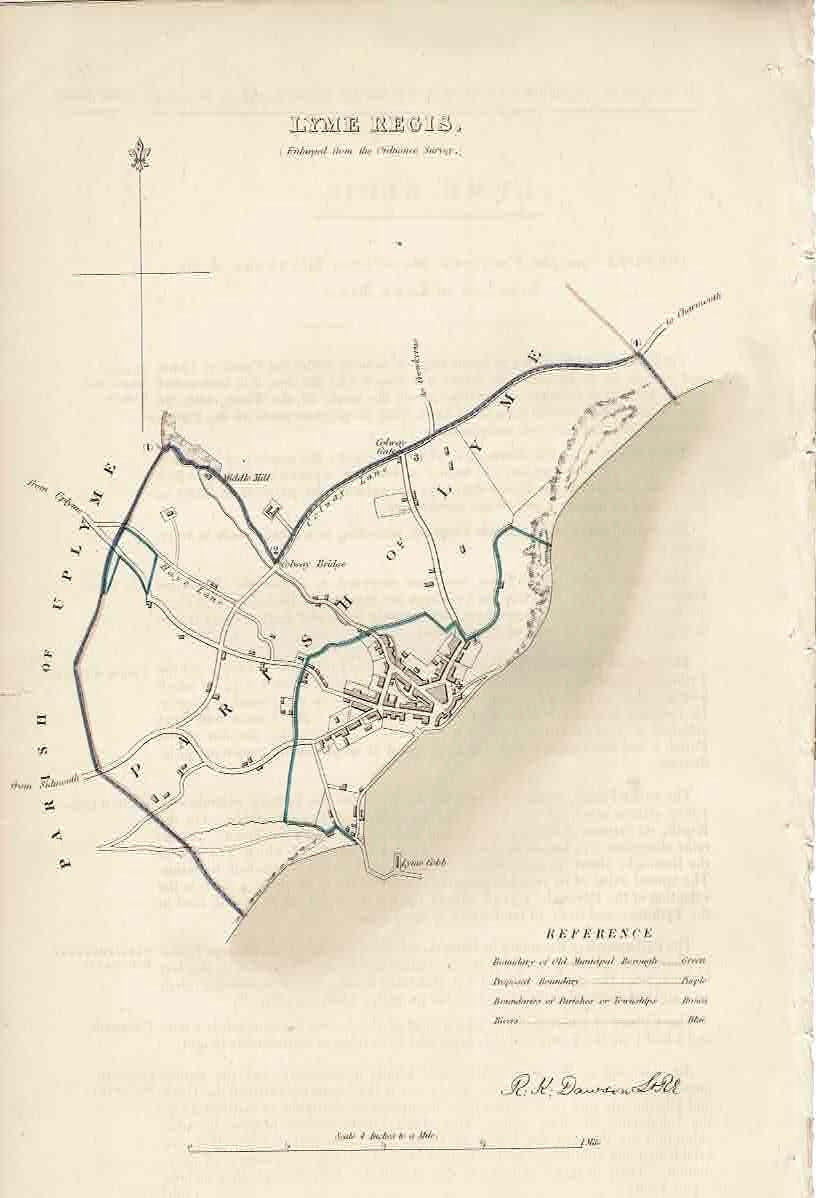 Lyme Regis Dorset antique map 1837