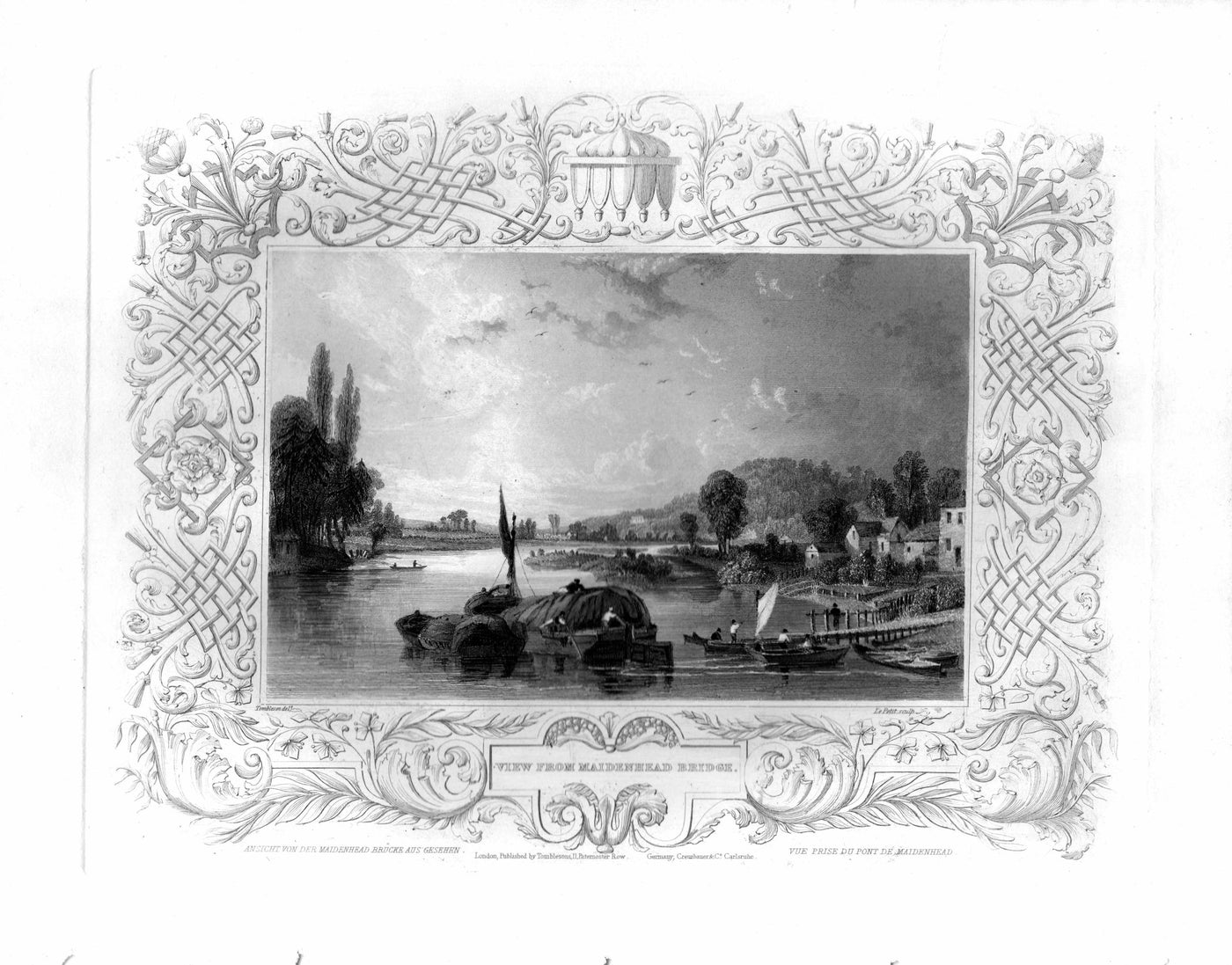 Maidenhead Berkshire view from the bridge antique print 1840
