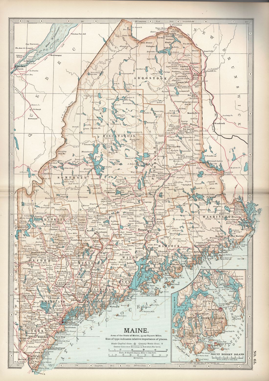 Maine United States antique map Encyclopaedia Britannica 1903