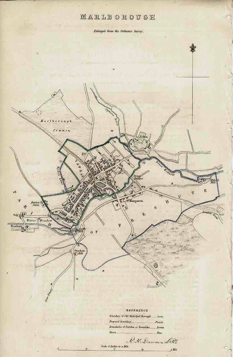Marlborough Wiltshire antique map 1837