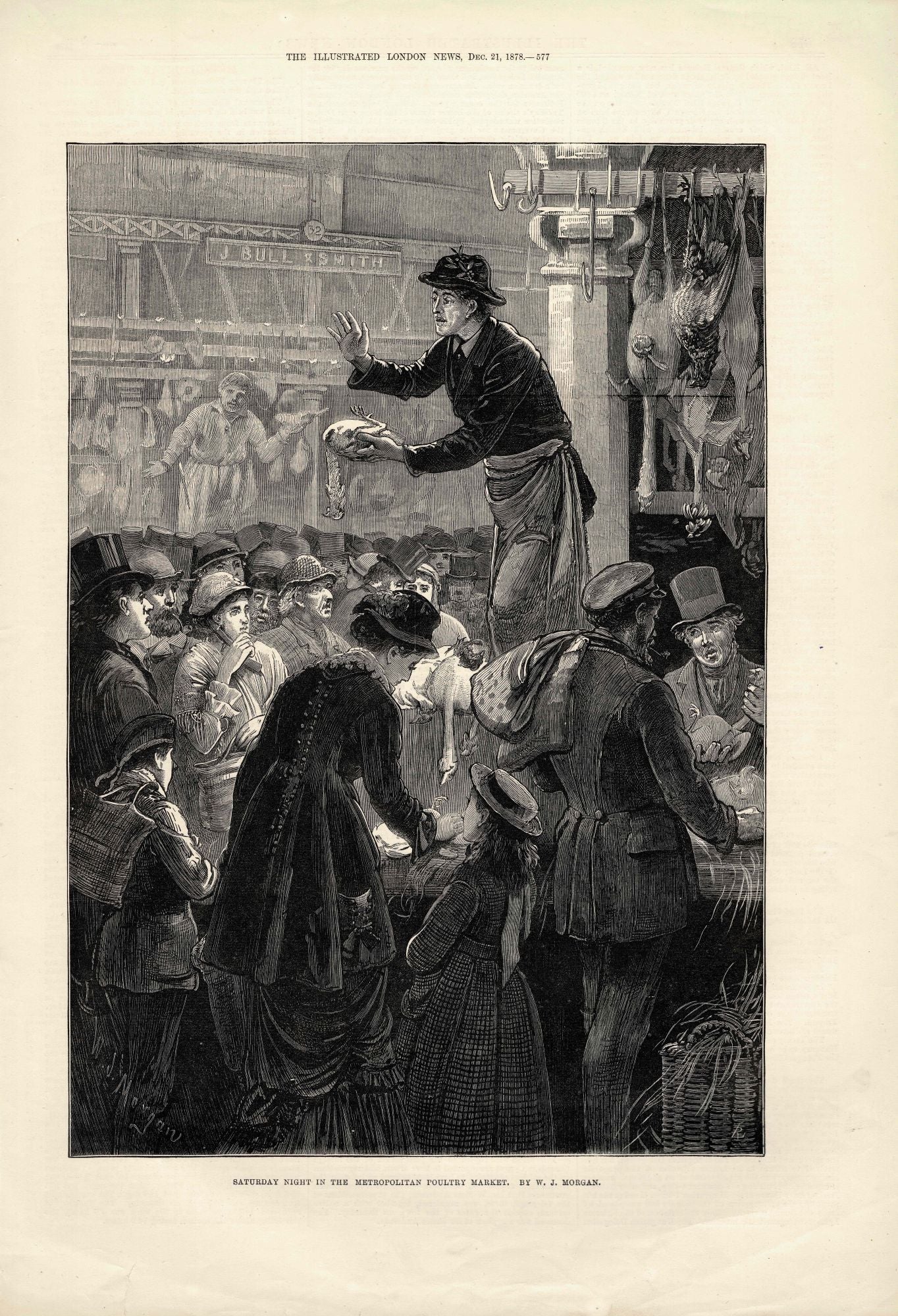 Metropolitan Poultry Market London antique print 1878