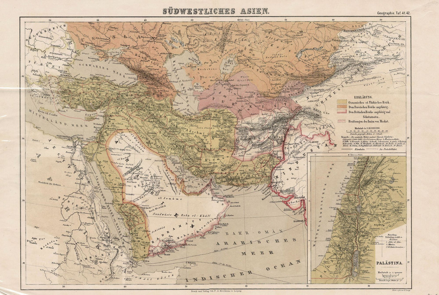 Southwest Asia Sudwestliches Asien antique map c.1875