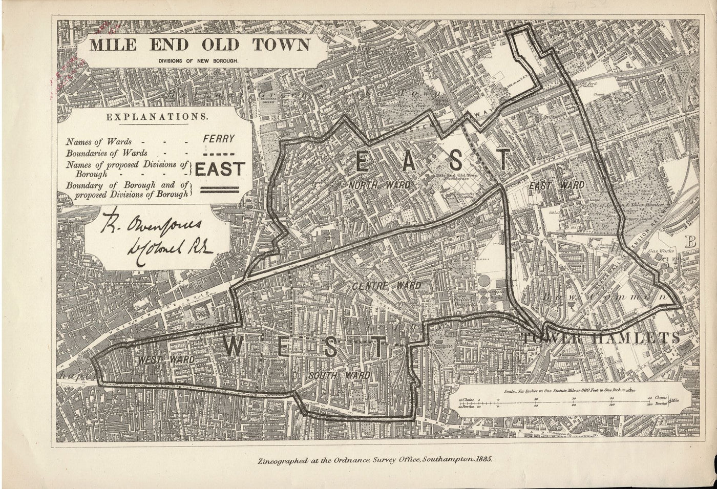 Mile End Old Town Boundary Commission Ordnance Survey antique map 1885
