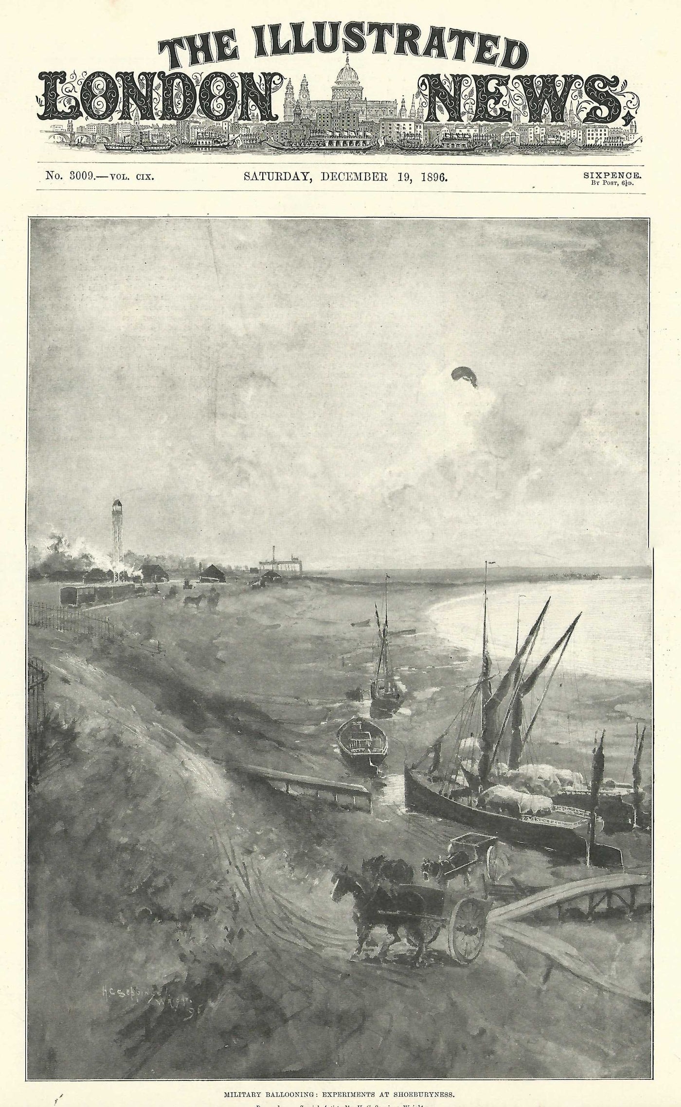 Shoeburyness Essex British Army military ballooning antique print 1896