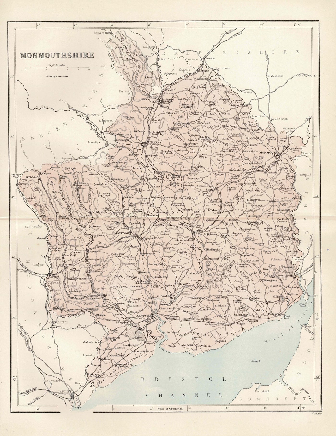 Monmouthshire antique map published 1868