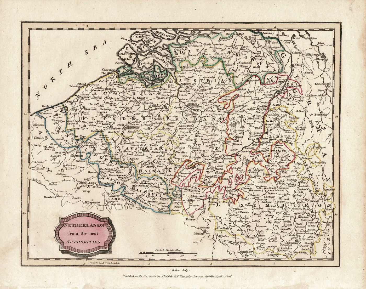Netherlands & Luxemburg from the Best Authorities antique map dated 1806