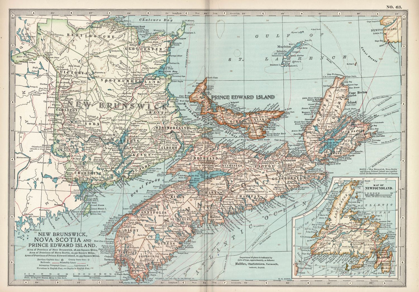 New Brunswick Nova Scotia & Prince Edward Island Newfoundland, antique print
