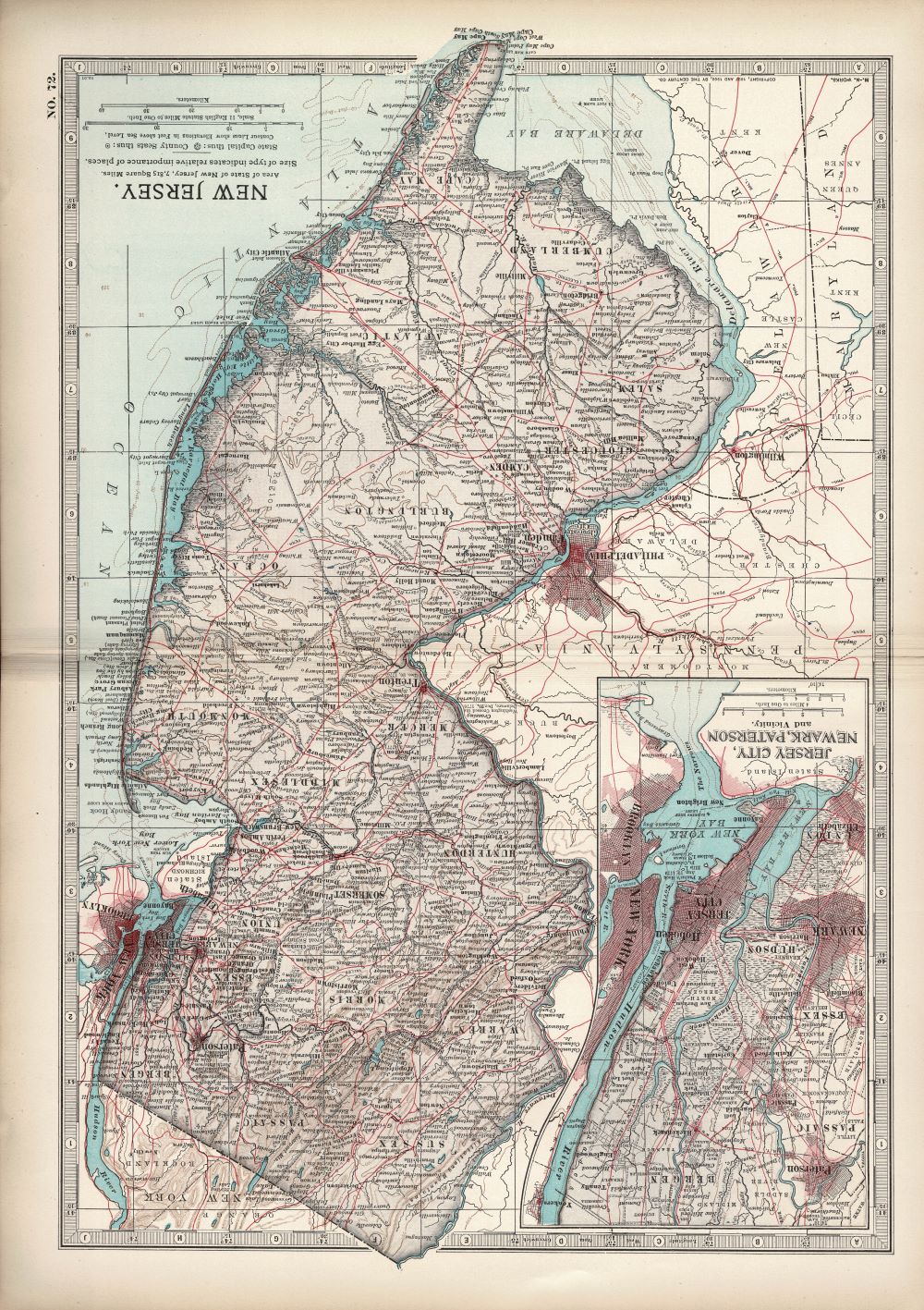 New Jersey antique map  No.72, from Encyclopaedia Britannica 1903