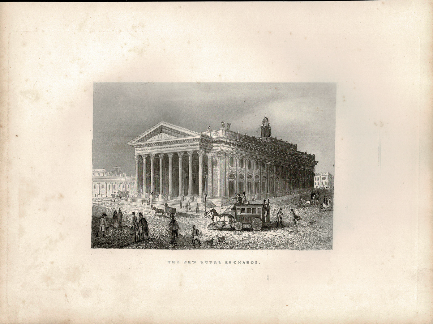 New Royal Exchange original antique print published 1837-1838