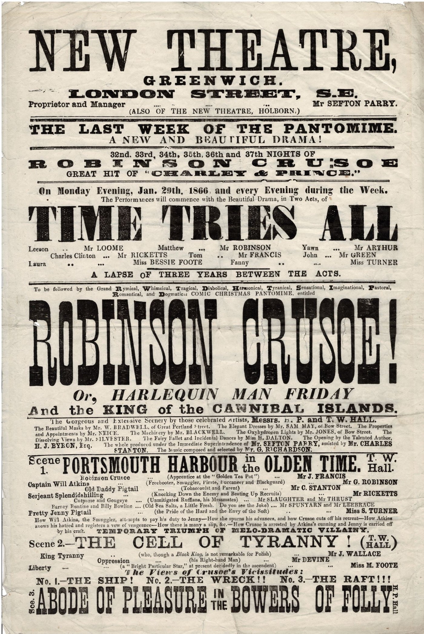 Greenwich New Theatre antique front of house poster 1866