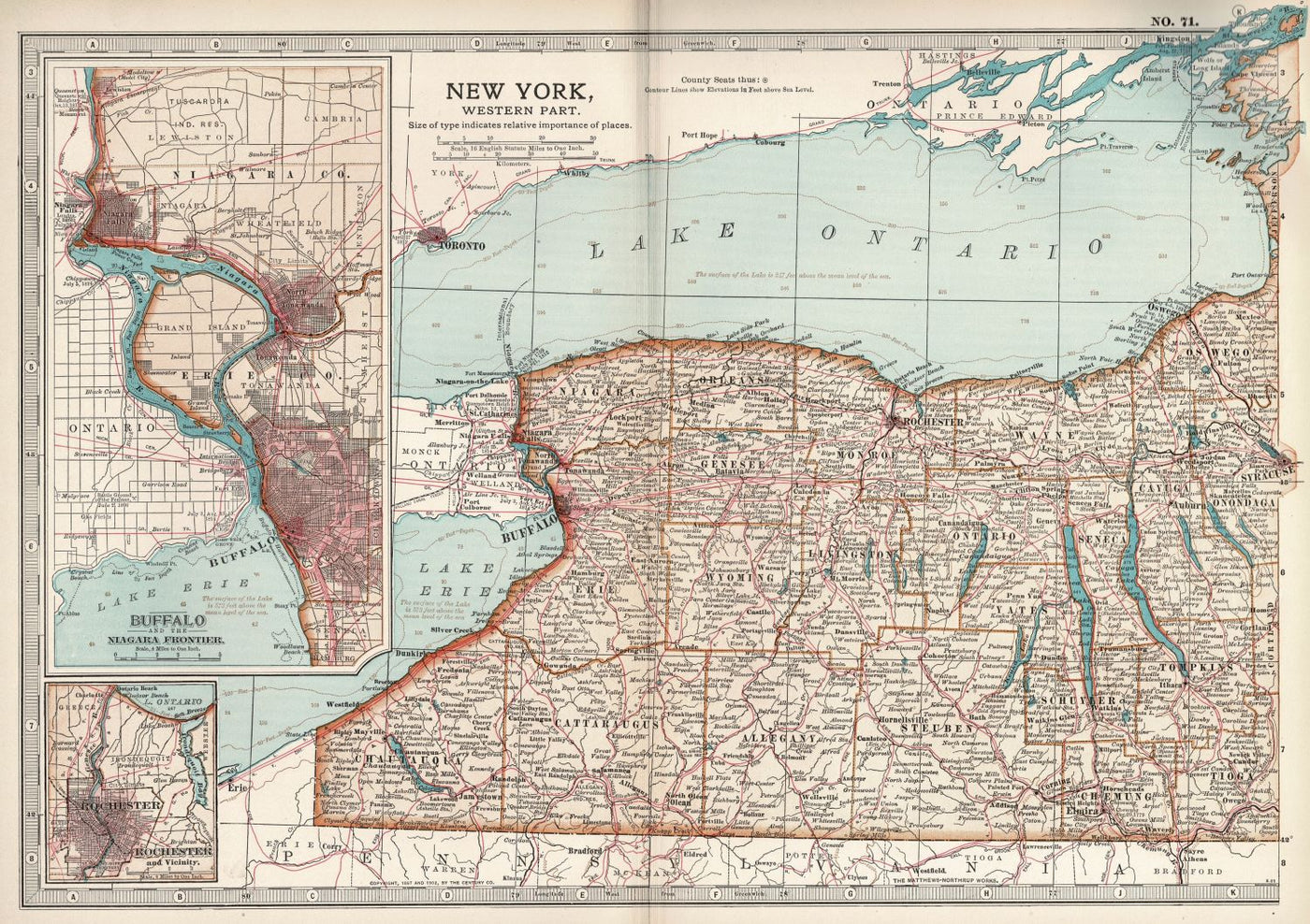 New York State Western Part antique map Encyclopaedia Britannica 1903