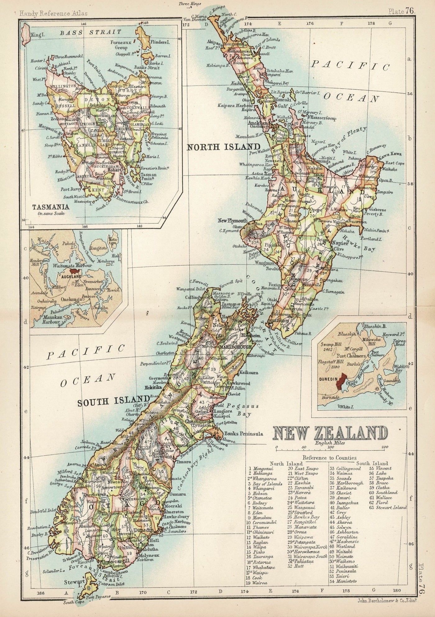 New Zealand and Tasmania antique map published 1898
