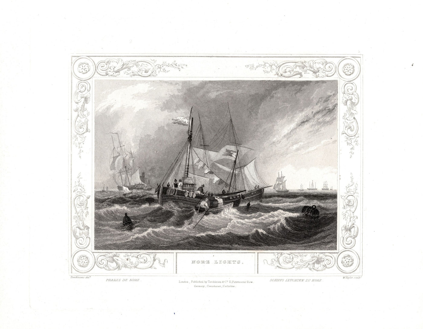 The Nore Lighthouse in the Thames Estuary antique print 1840