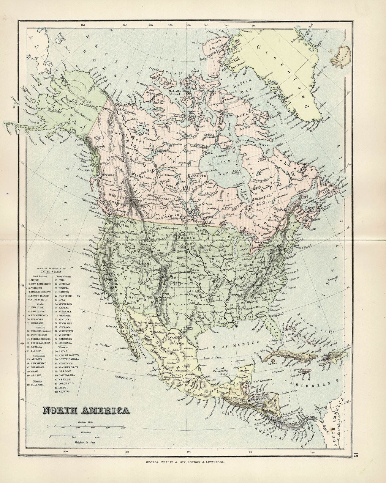 North America, Antique Map, 1886