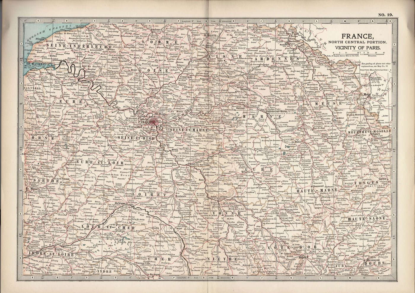 France North Central and Paris antique map Encyclopedia Britannica 1903