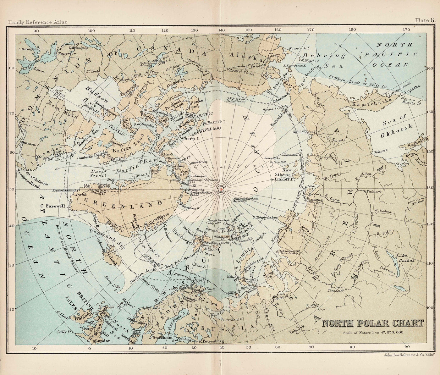 North Polar Chart (North Pole) antique map published 1898