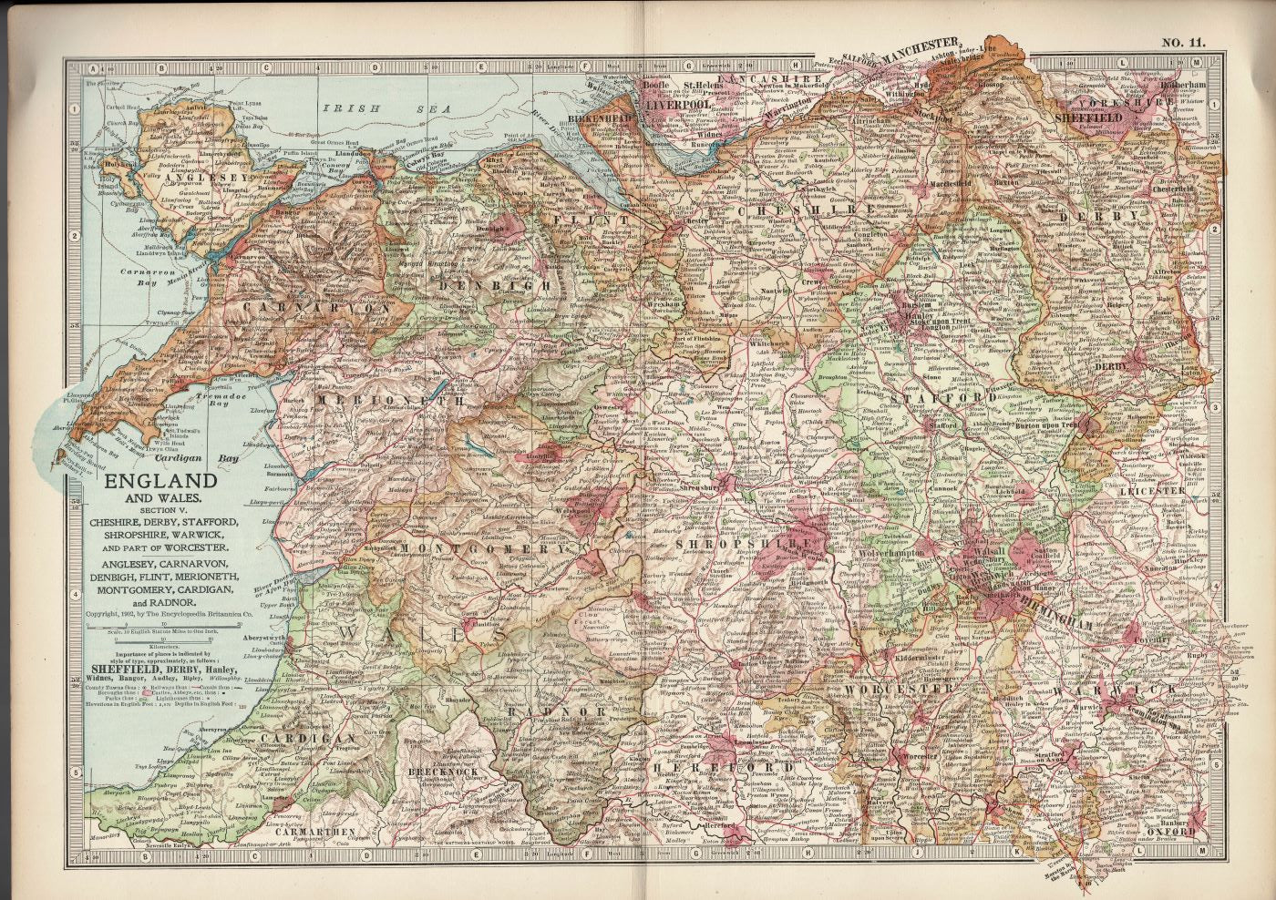 England & Wales Northern Parts antique map Encyclopedia Britannica 1903