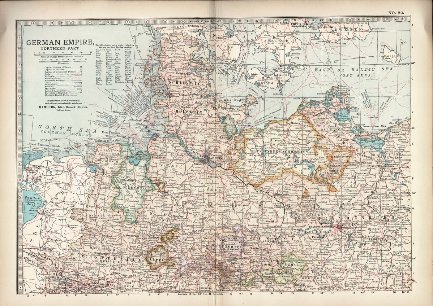 Antique map of German Empire, Northern part No.22, Encyclopaedia Britannica 1903